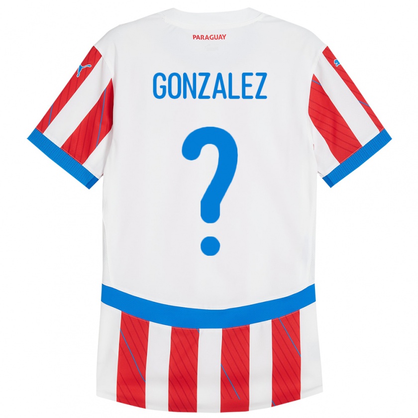 Kandiny Kinder Paraguay Antonio González #0 Weiß Rot Heimtrikot Trikot 24-26 T-Shirt