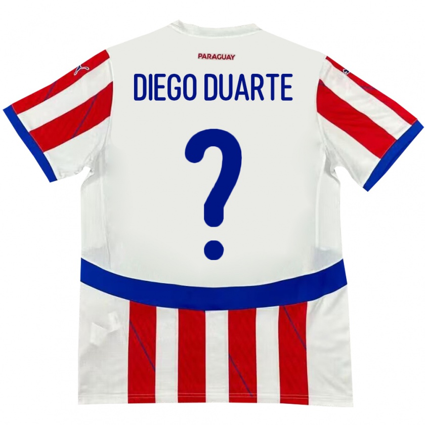 Kandiny Kinder Paraguay Diego Duarte #0 Weiß Rot Heimtrikot Trikot 24-26 T-Shirt