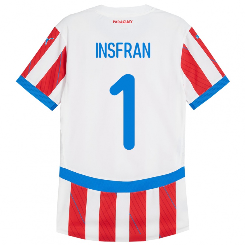 Kandiny Kinder Paraguay Facundo Insfrán #1 Weiß Rot Heimtrikot Trikot 24-26 T-Shirt