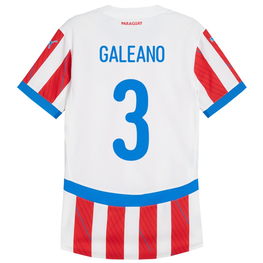 Kandiny Kinder Paraguay Fernando Galeano #3 Weiß Rot Heimtrikot Trikot 24-26 T-Shirt