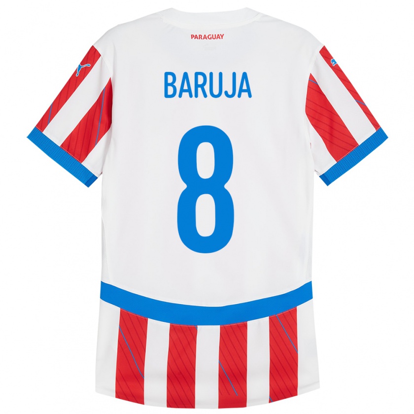 Kandiny Kinder Paraguay Fabrizio Baruja #8 Weiß Rot Heimtrikot Trikot 24-26 T-Shirt