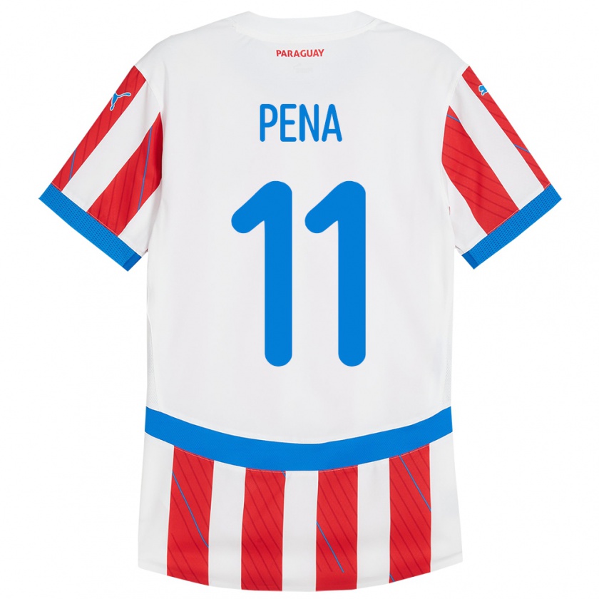 Kandiny Kinder Paraguay Liz Peña #11 Weiß Rot Heimtrikot Trikot 24-26 T-Shirt