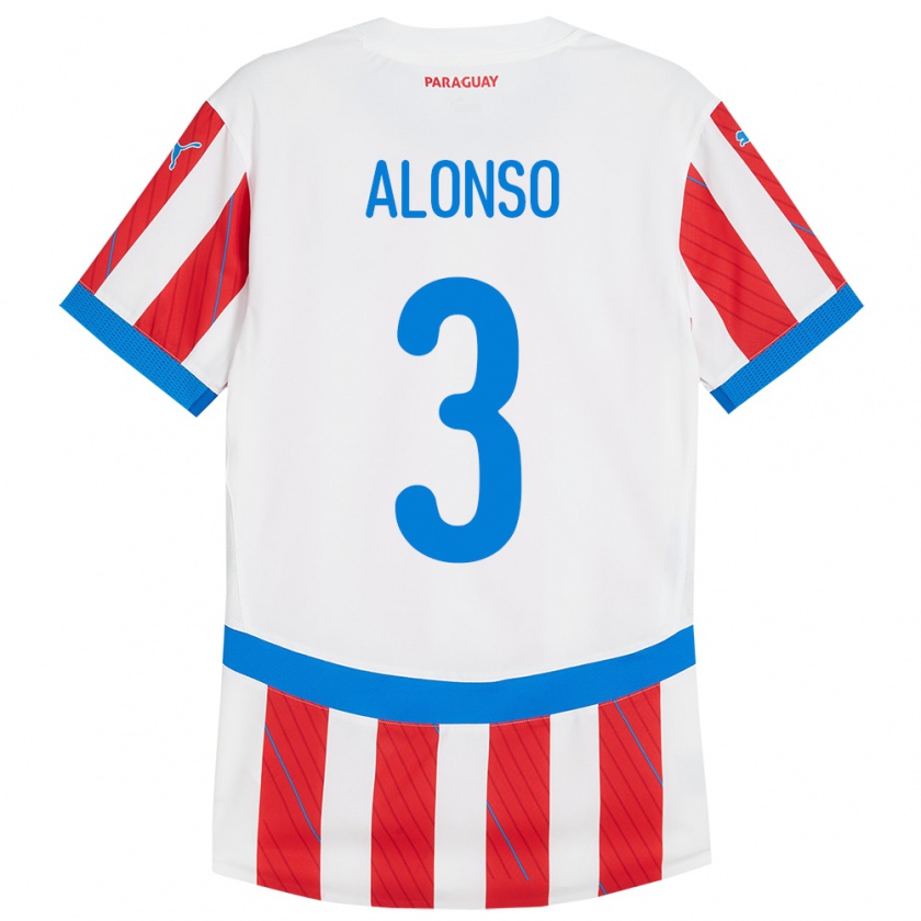 Kandiny Kinder Paraguay Lorena Alonso #3 Weiß Rot Heimtrikot Trikot 24-26 T-Shirt