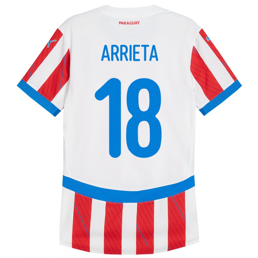 Kandiny Kinder Paraguay Camila Arrieta #18 Weiß Rot Heimtrikot Trikot 24-26 T-Shirt