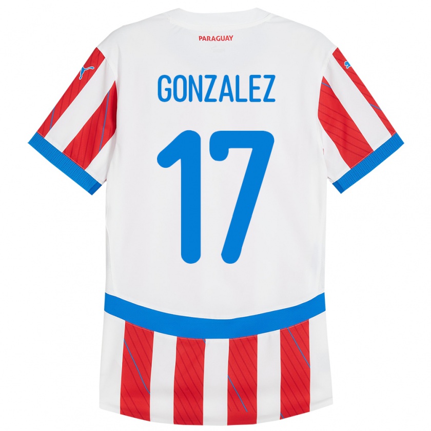 Kandiny Kinder Paraguay Lourdes González #17 Weiß Rot Heimtrikot Trikot 24-26 T-Shirt