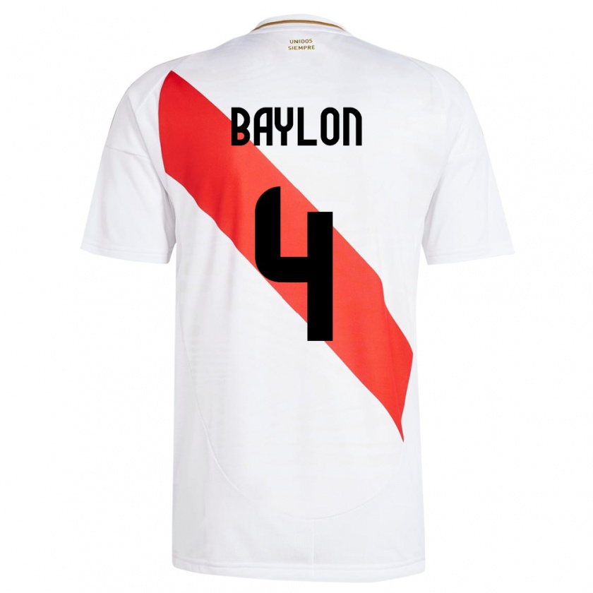 Kandiny Kinder Peru Luis Baylón #4 Weiß Heimtrikot Trikot 24-26 T-Shirt