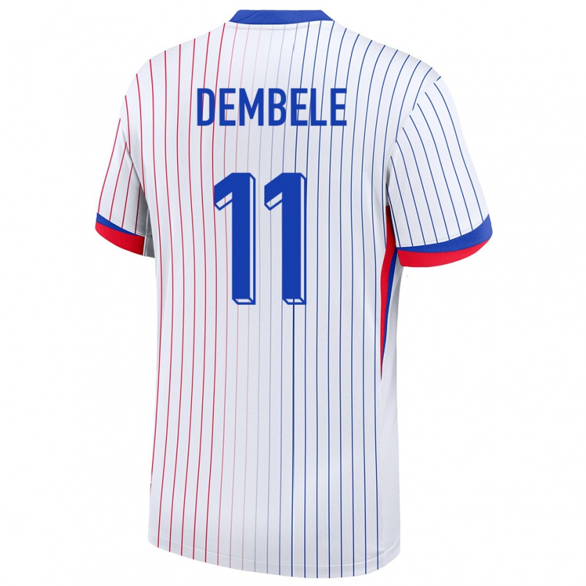 Kandiny Kinder Frankreich Ousmane Dembele #11 Weiß Auswärtstrikot Trikot 24-26 T-Shirt