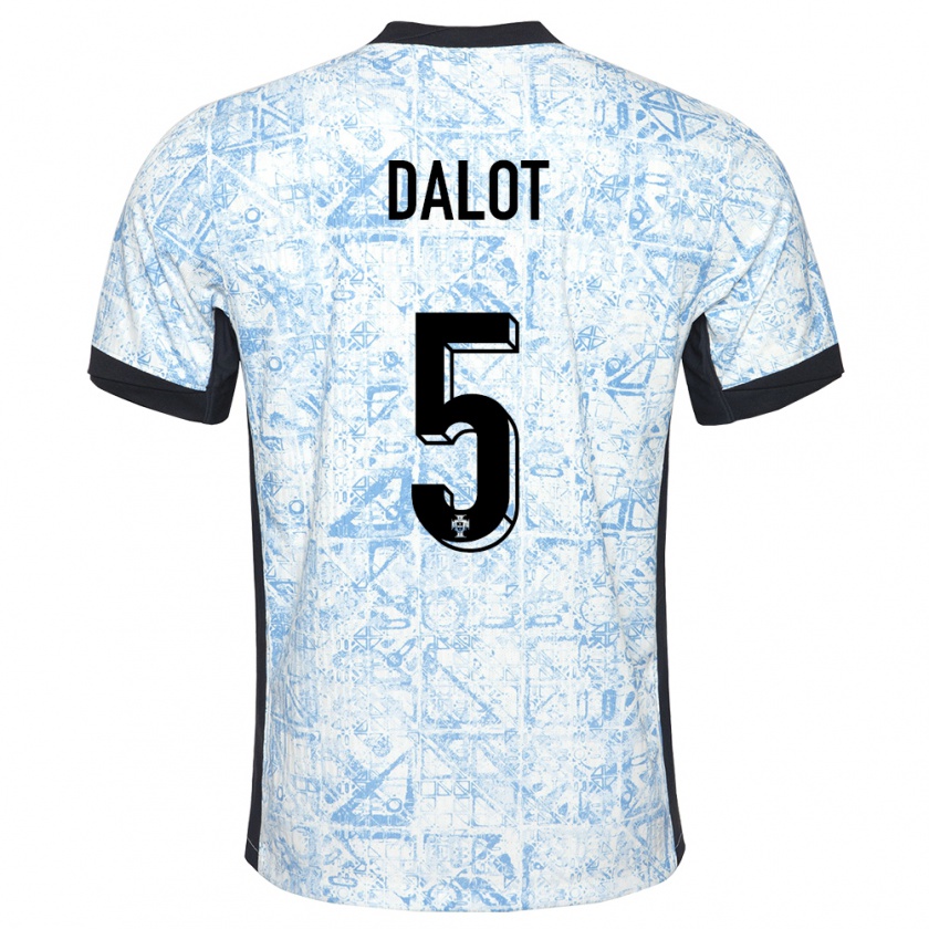 Kandiny Kinder Portugal Diogo Dalot #5 Cremeblau Auswärtstrikot Trikot 24-26 T-Shirt