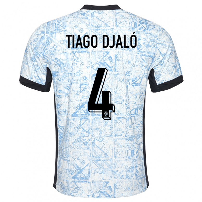 Kandiny Kinder Portugal Tiago Djalo #4 Cremeblau Auswärtstrikot Trikot 24-26 T-Shirt