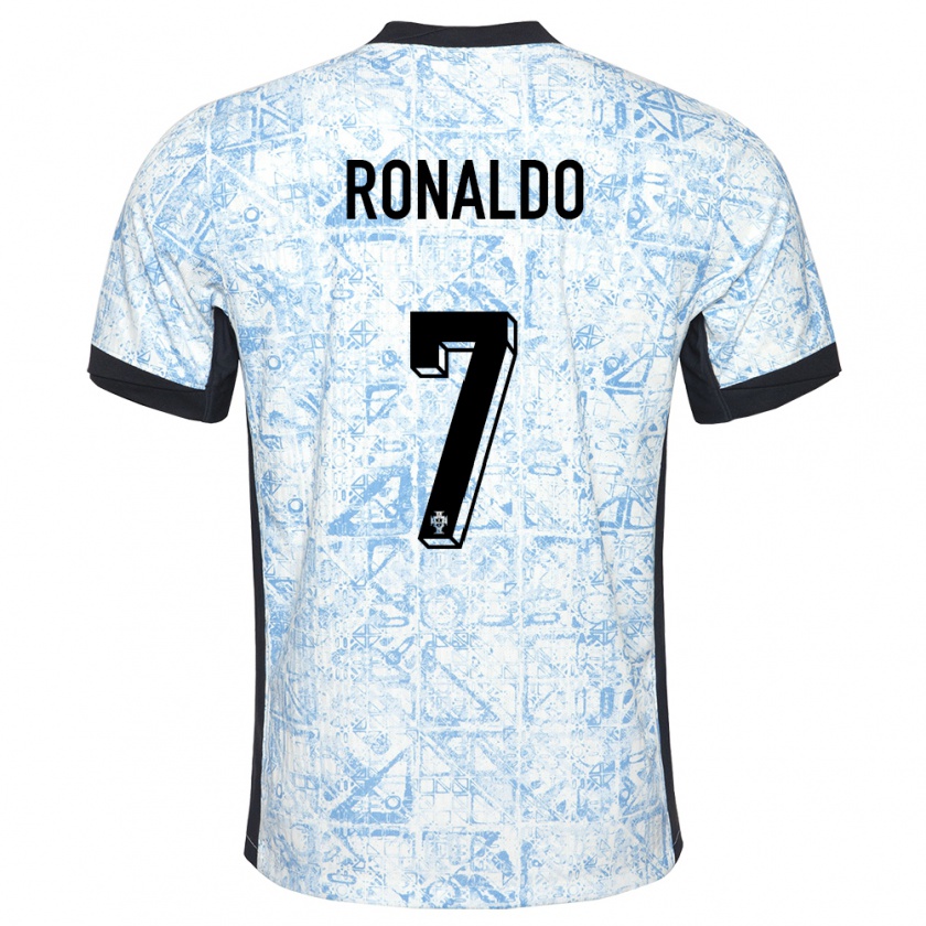 Kandiny Kinder Portugal Cristiano Ronaldo #7 Cremeblau Auswärtstrikot Trikot 24-26 T-Shirt