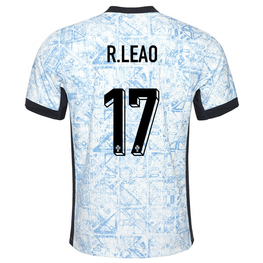 Kandiny Kinder Portugal Rafael Leao #17 Cremeblau Auswärtstrikot Trikot 24-26 T-Shirt