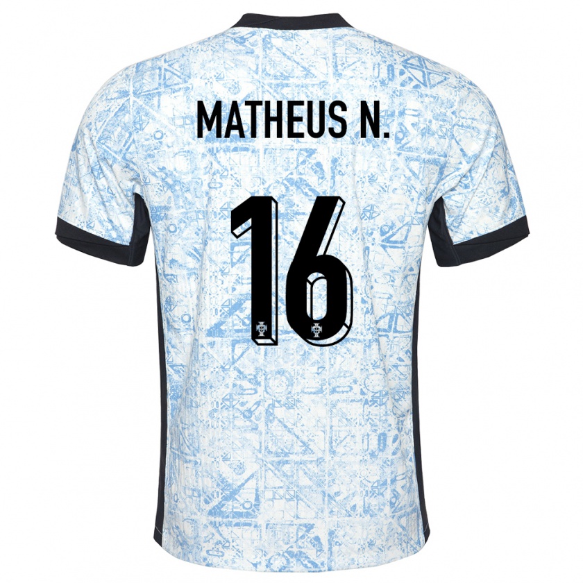 Kandiny Kinder Portugal Matheus Nunes #16 Cremeblau Auswärtstrikot Trikot 24-26 T-Shirt