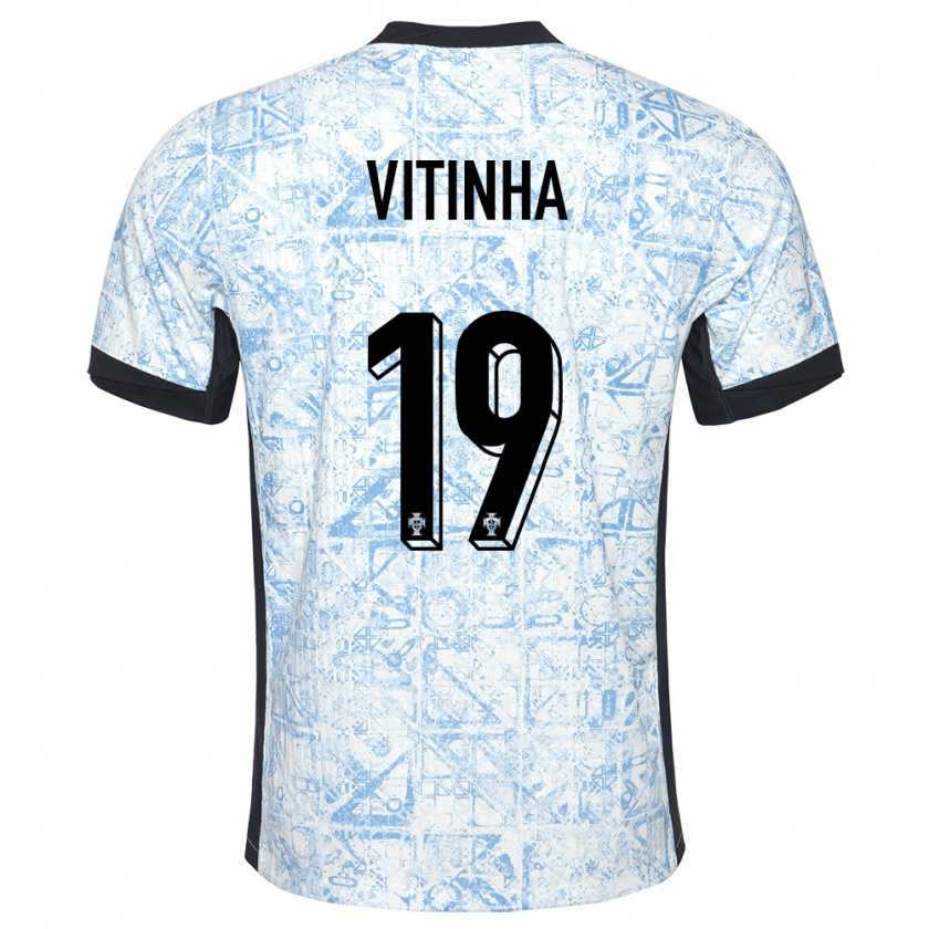 Kandiny Kinder Portugal Vitinha #19 Cremeblau Auswärtstrikot Trikot 24-26 T-Shirt