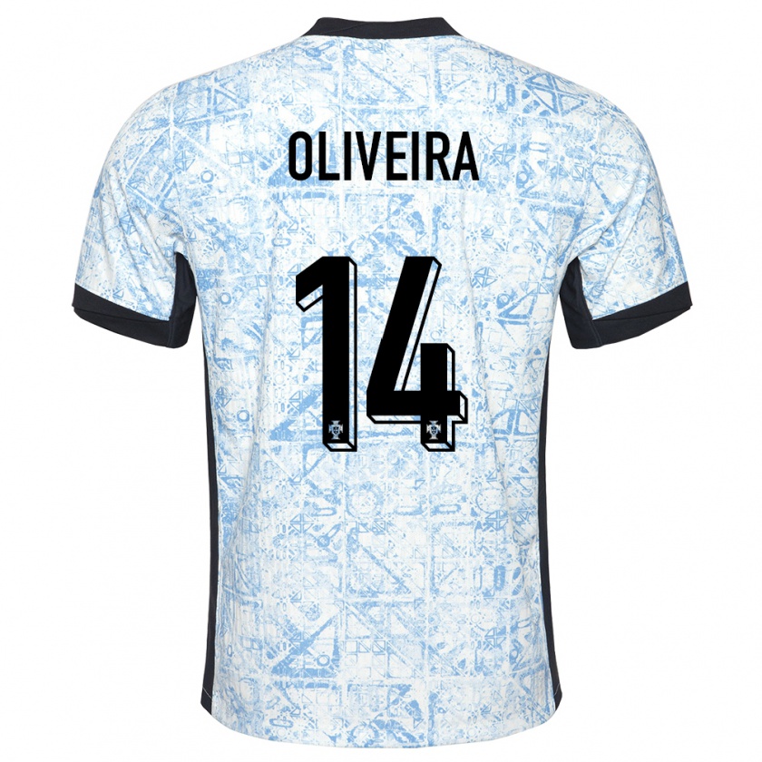 Kandiny Kinder Portugal Hugo Oliveira #14 Cremeblau Auswärtstrikot Trikot 24-26 T-Shirt