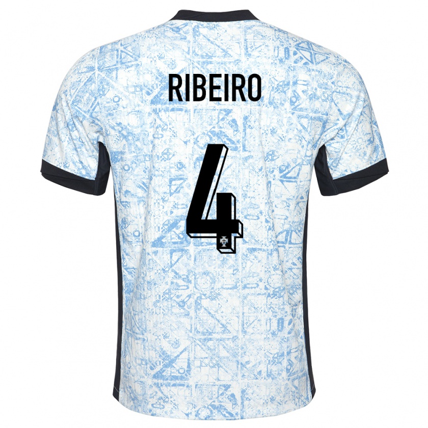 Kandiny Kinder Portugal Ricardo Ribeiro #4 Cremeblau Auswärtstrikot Trikot 24-26 T-Shirt