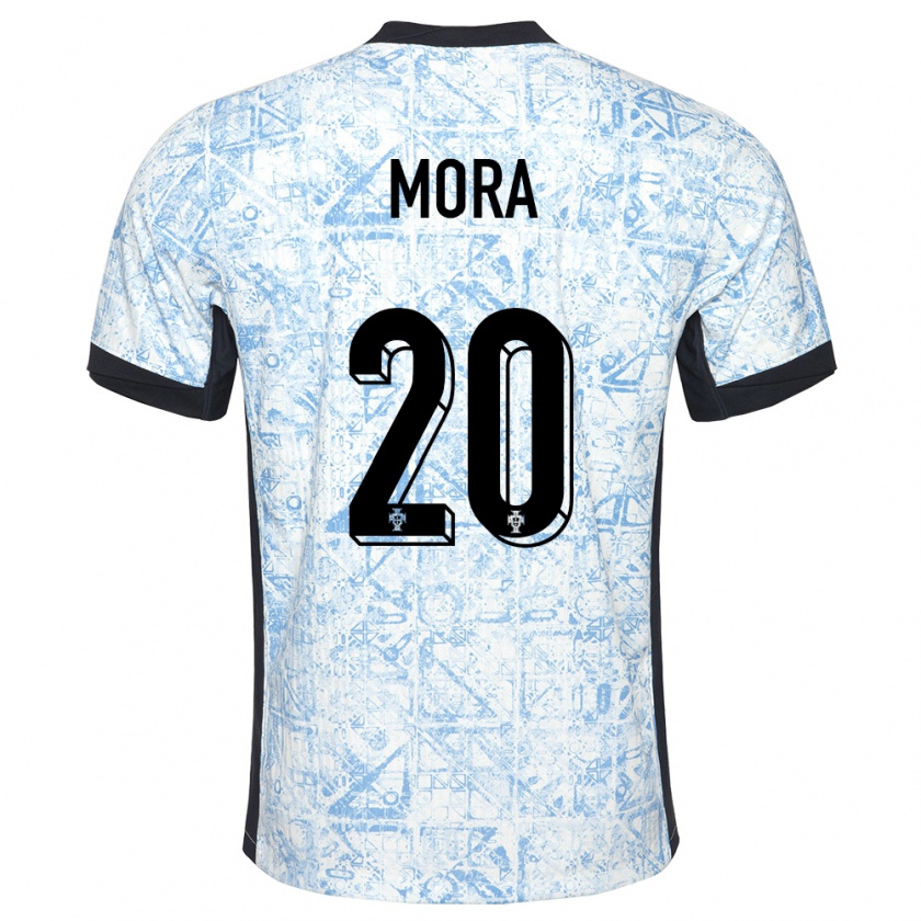 Kandiny Kinder Portugal Rodrigo Mora #20 Cremeblau Auswärtstrikot Trikot 24-26 T-Shirt