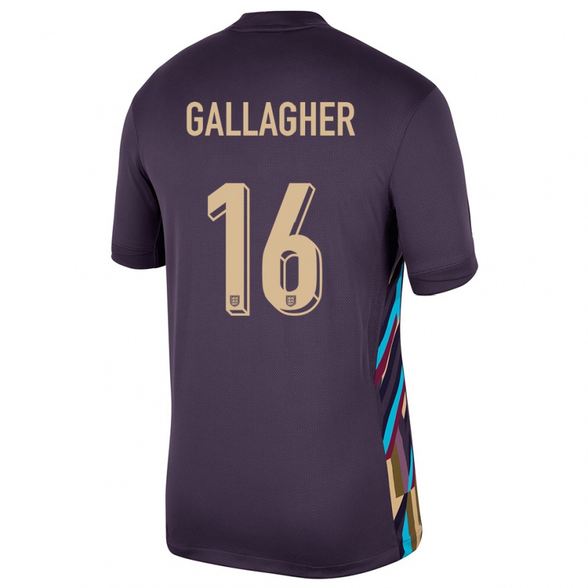 Kandiny Kinder England Conor Gallagher #16 Dunkle Rosine Auswärtstrikot Trikot 24-26 T-Shirt