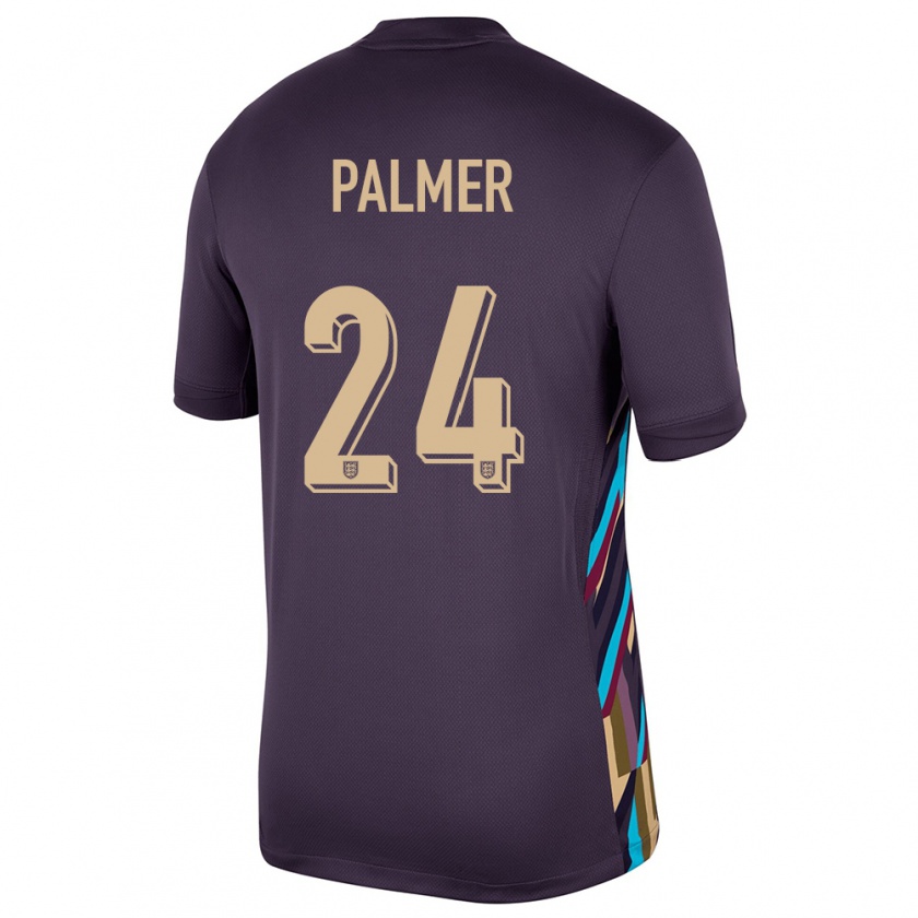 Kandiny Kinder England Cole Palmer #24 Dunkle Rosine Auswärtstrikot Trikot 24-26 T-Shirt