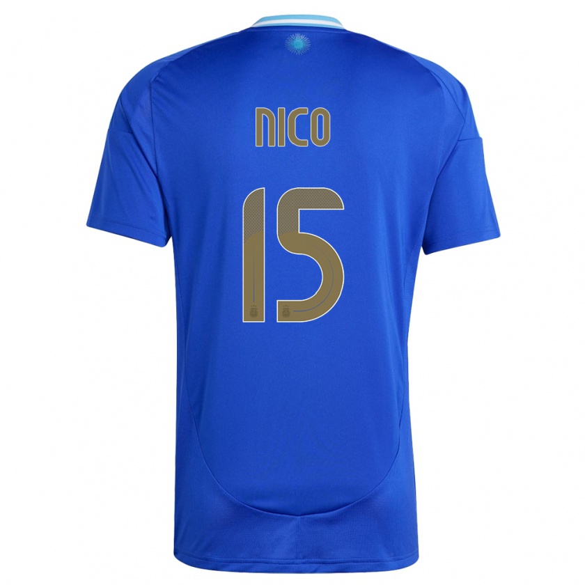 Kandiny Kinder Argentinien Nico #15 Blau Auswärtstrikot Trikot 24-26 T-Shirt