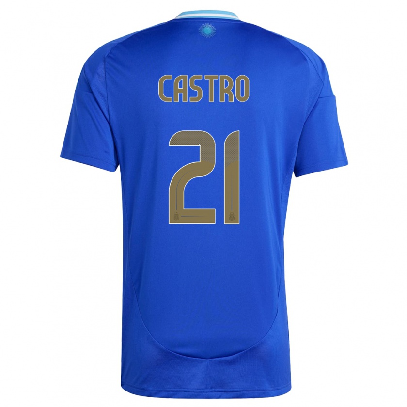 Kandiny Kinder Argentinien Santiago Castro #21 Blau Auswärtstrikot Trikot 24-26 T-Shirt