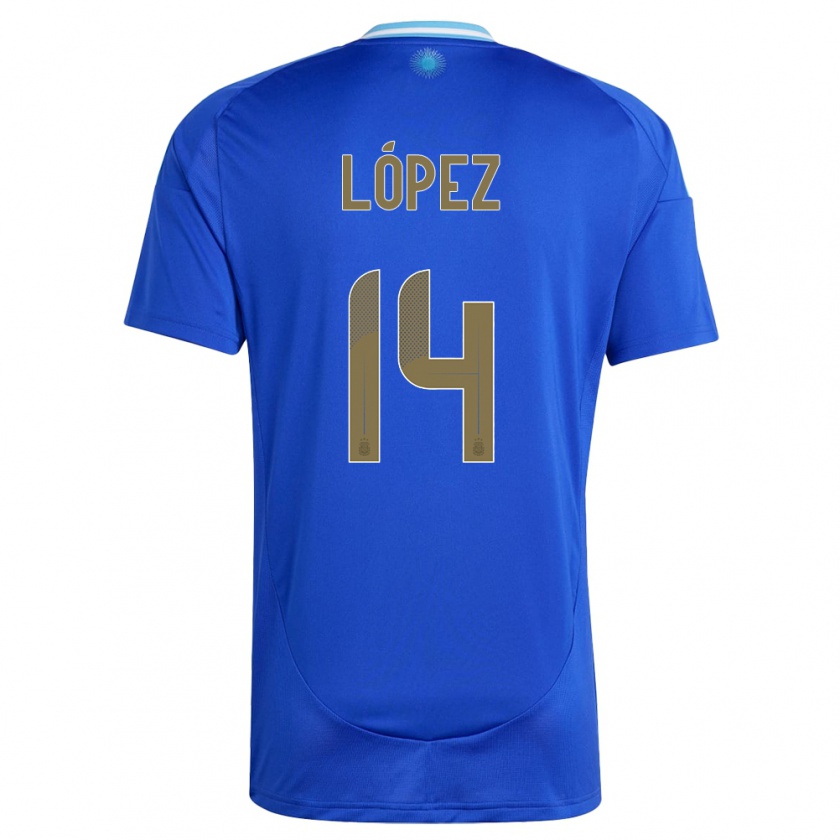 Kandiny Kinder Argentinien Lautaro Lopez #14 Blau Auswärtstrikot Trikot 24-26 T-Shirt