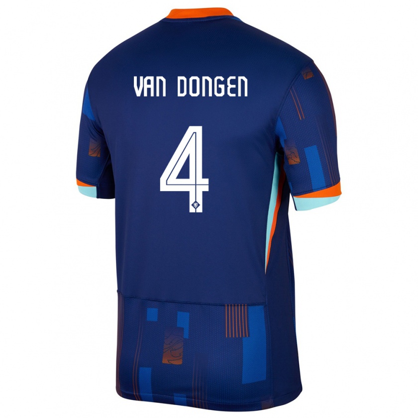 Kandiny Kinder Niederlande Merel Van Dongen #4 Blau Auswärtstrikot Trikot 24-26 T-Shirt