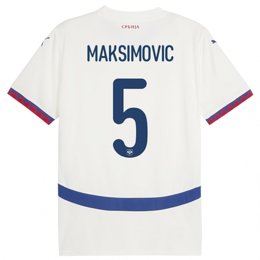 Kandiny Kinder Serbien Nemanja Maksimovic #5 Weiß Auswärtstrikot Trikot 24-26 T-Shirt