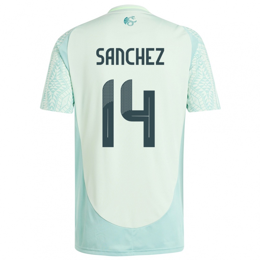 Kandiny Kinder Mexiko Erick Sanchez #14 Leinengrün Auswärtstrikot Trikot 24-26 T-Shirt