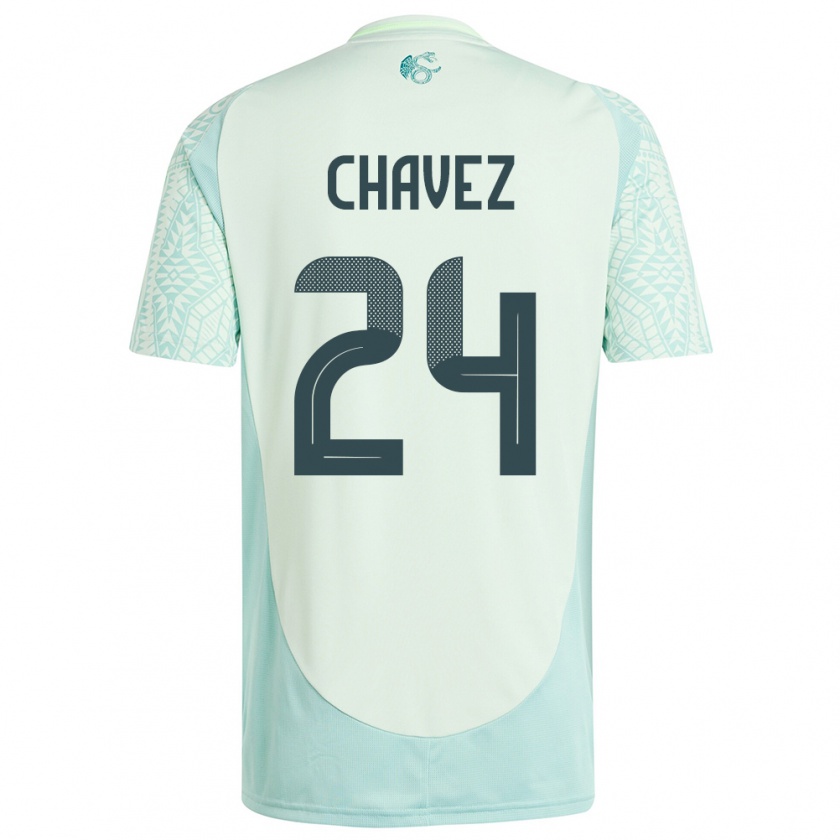 Kandiny Kinder Mexiko Luis Chavez #24 Leinengrün Auswärtstrikot Trikot 24-26 T-Shirt