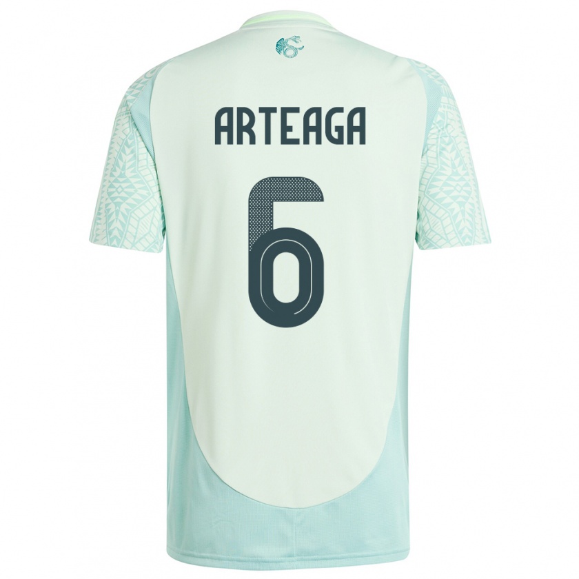 Kandiny Kinder Mexiko Gerardo Arteaga #6 Leinengrün Auswärtstrikot Trikot 24-26 T-Shirt