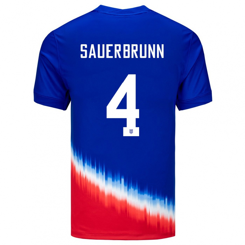 Kandiny Kinder Vereinigte Staaten Becky Sauerbrunn #4 Blau Auswärtstrikot Trikot 24-26 T-Shirt