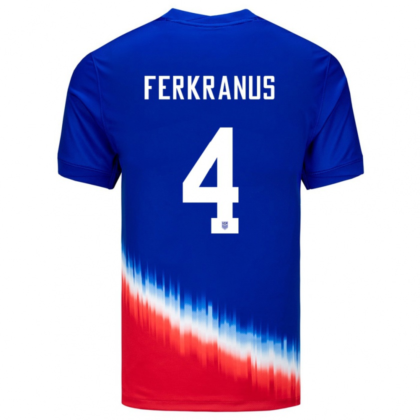 Kandiny Kinder Vereinigte Staaten Marcus Ferkranus #4 Blau Auswärtstrikot Trikot 24-26 T-Shirt