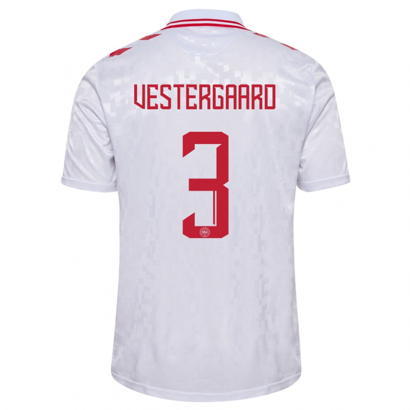 Kandiny Kinder Dänemark Jannik Vestergaard #3 Weiß Auswärtstrikot Trikot 24-26 T-Shirt