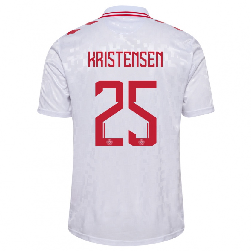 Kandiny Kinder Dänemark Rasmus Kristensen #25 Weiß Auswärtstrikot Trikot 24-26 T-Shirt