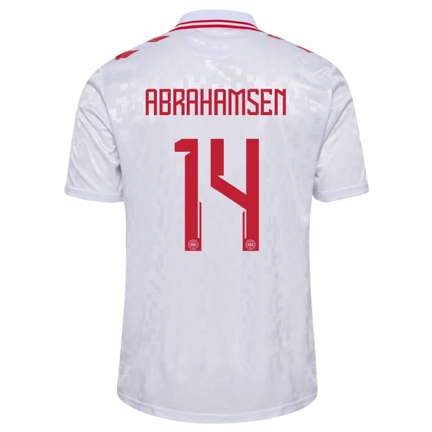 Kandiny Kinder Dänemark Mads Abrahamsen #14 Weiß Auswärtstrikot Trikot 24-26 T-Shirt