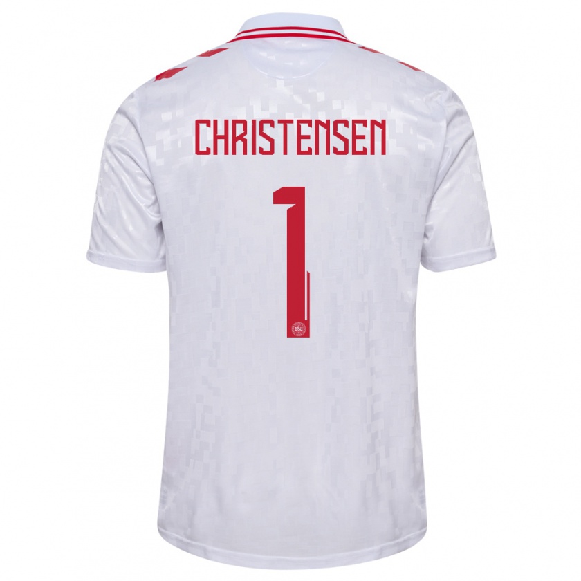 Kandiny Kinder Dänemark Lene Christensen #1 Weiß Auswärtstrikot Trikot 24-26 T-Shirt