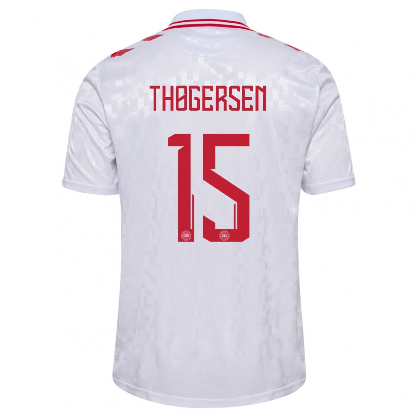 Kandiny Kinder Dänemark Frederikke Thøgersen #15 Weiß Auswärtstrikot Trikot 24-26 T-Shirt