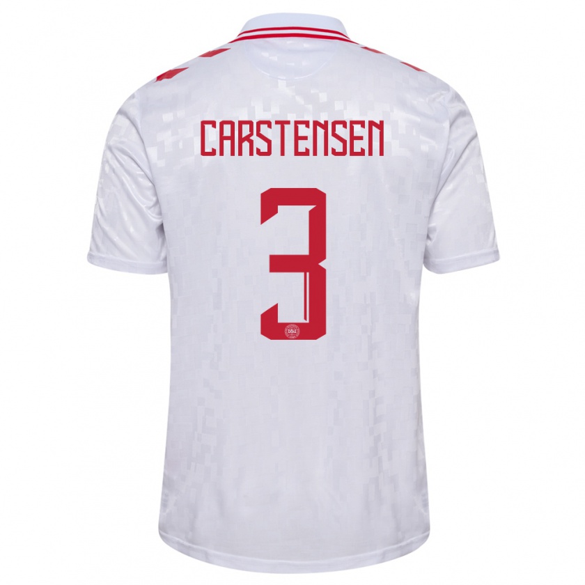 Kandiny Kinder Dänemark Rasmus Carstensen #3 Weiß Auswärtstrikot Trikot 24-26 T-Shirt