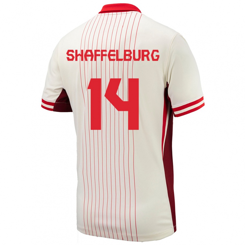 Kandiny Kinder Kanada Jacob Shaffelburg #14 Weiß Auswärtstrikot Trikot 24-26 T-Shirt