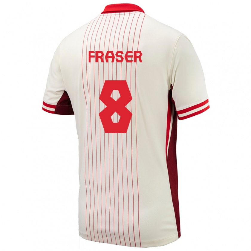 Kandiny Kinder Kanada Liam Fraser #8 Weiß Auswärtstrikot Trikot 24-26 T-Shirt