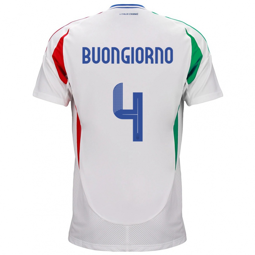 Kandiny Kinder Italien Alessandro Buongiorno #4 Weiß Auswärtstrikot Trikot 24-26 T-Shirt