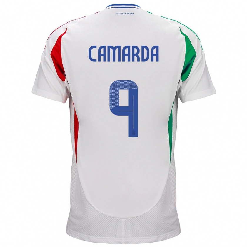 Kandiny Kinder Italien Francesco Camarda #9 Weiß Auswärtstrikot Trikot 24-26 T-Shirt