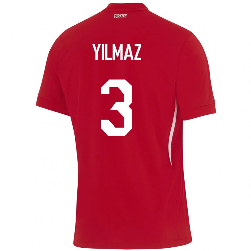 Kandiny Kinder Türkei Berkay Yılmaz #3 Rot Auswärtstrikot Trikot 24-26 T-Shirt