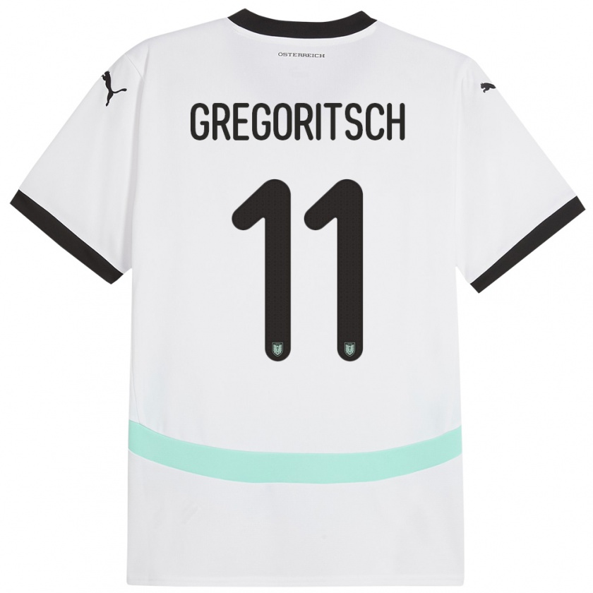 Kandiny Kinder Österreich Michael Gregoritsch #11 Weiß Auswärtstrikot Trikot 24-26 T-Shirt