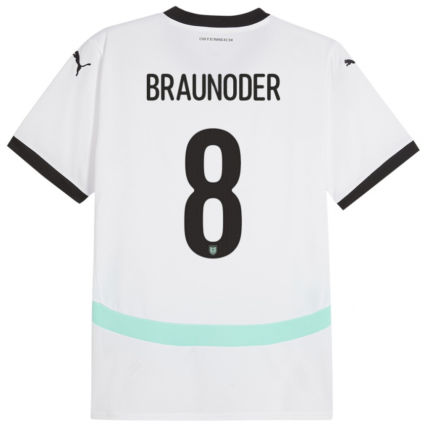 Kandiny Kinder Österreich Matthias Braunöder #8 Weiß Auswärtstrikot Trikot 24-26 T-Shirt