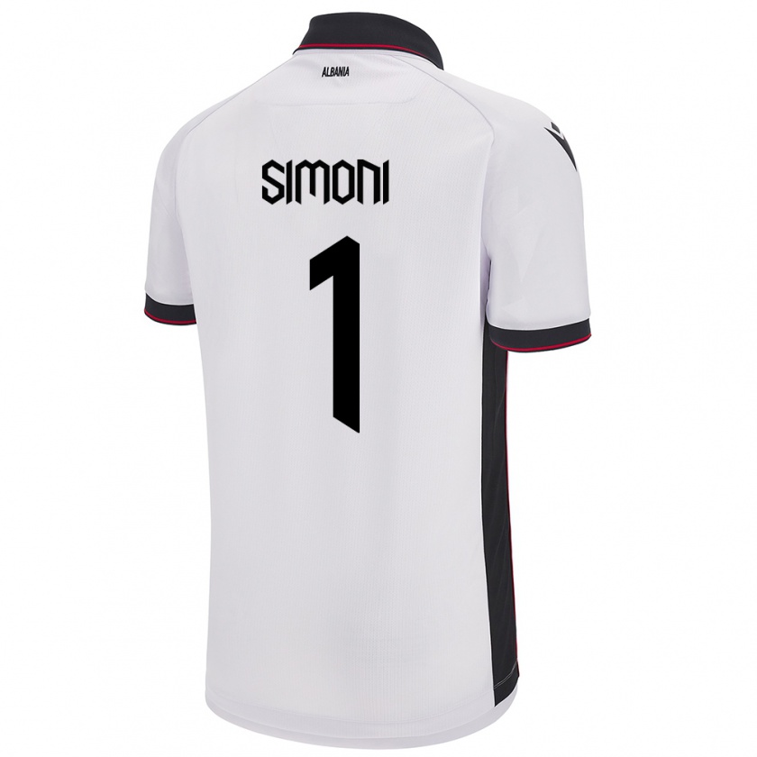 Kandiny Kinder Albanien Simon Simoni #1 Weiß Auswärtstrikot Trikot 24-26 T-Shirt