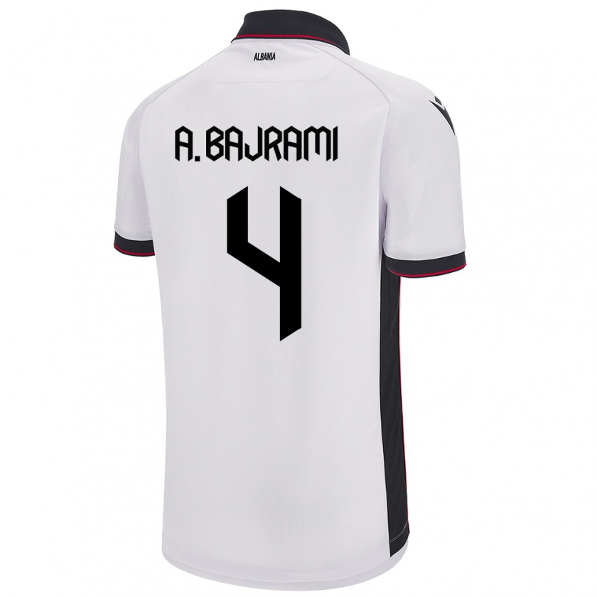 Kandiny Kinder Albanien Adrian Bajrami #4 Weiß Auswärtstrikot Trikot 24-26 T-Shirt