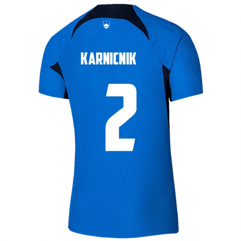 Kandiny Kinder Slowenien Zan Karnicnik #2 Blau Auswärtstrikot Trikot 24-26 T-Shirt