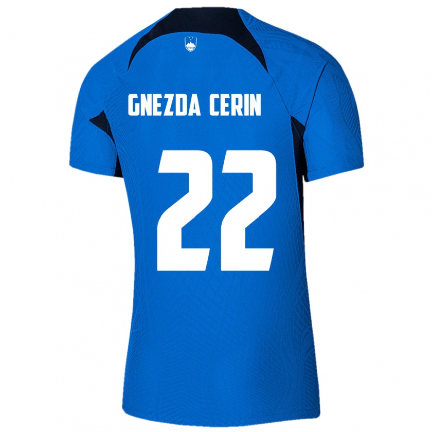 Kandiny Kinder Slowenien Adam Gnezda Cerin #22 Blau Auswärtstrikot Trikot 24-26 T-Shirt