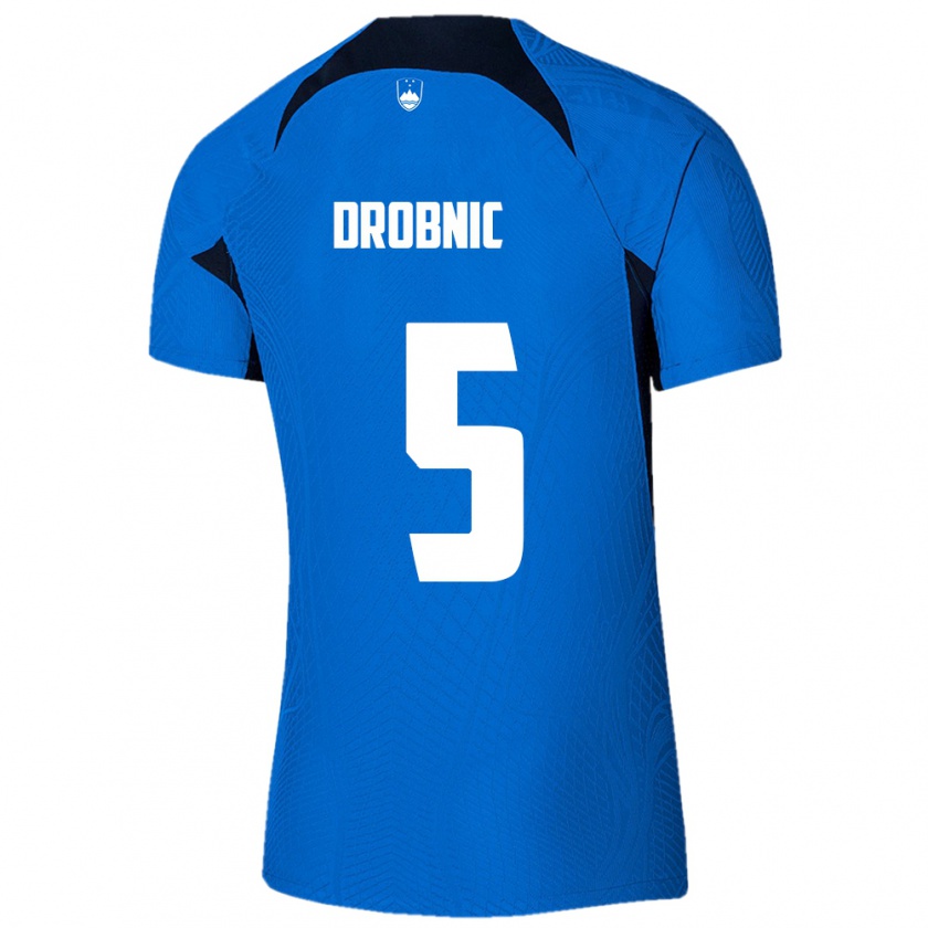 Kandiny Kinder Slowenien Dominik Drobnic #5 Blau Auswärtstrikot Trikot 24-26 T-Shirt